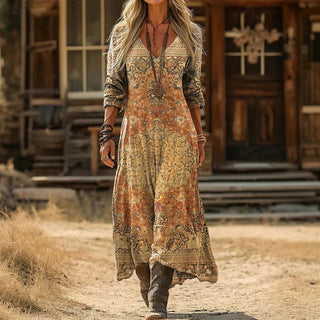 BEA™ | Long-Sleeve Vintage Casual Dress