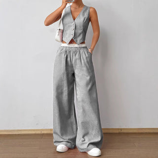 DULCE™ - Elegant Sleeveless Two-Piece Striped Lounge Set