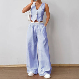 DULCE™ - Elegant Sleeveless Two-Piece Striped Lounge Set