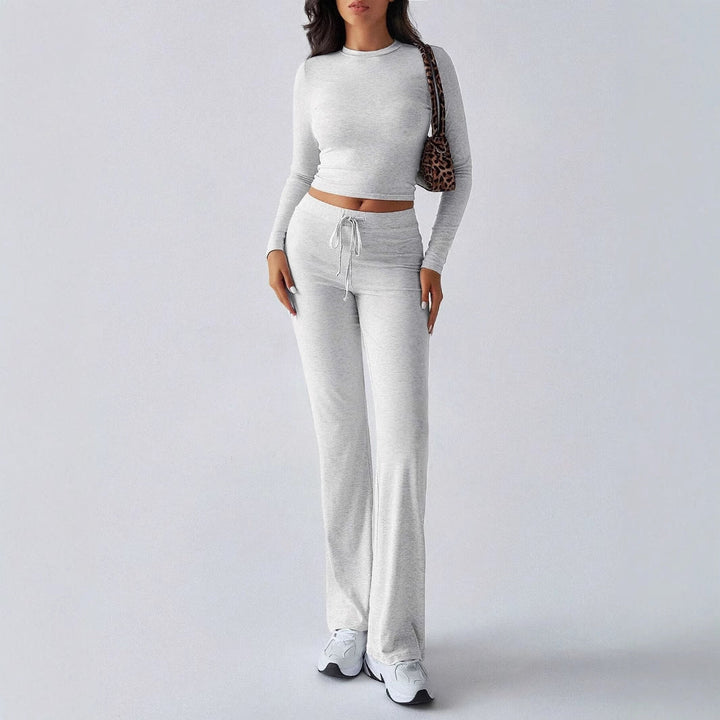 KUTIS™ - Casual Round Neck Crop Top and Drawstring High-Waist Pants Set