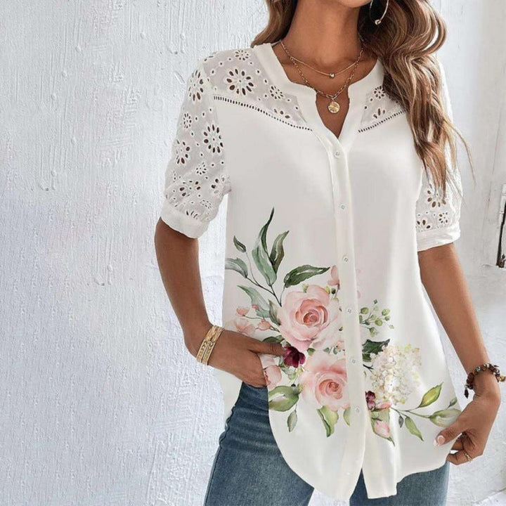 ANNELISE™ - Casual Lace Printed Blouse