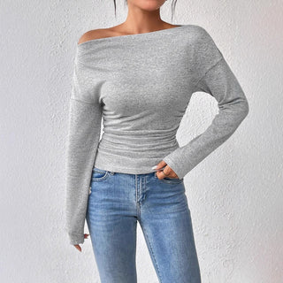 GATY™ - Chic Long-Sleeve Asymmetrical Shoulder Top