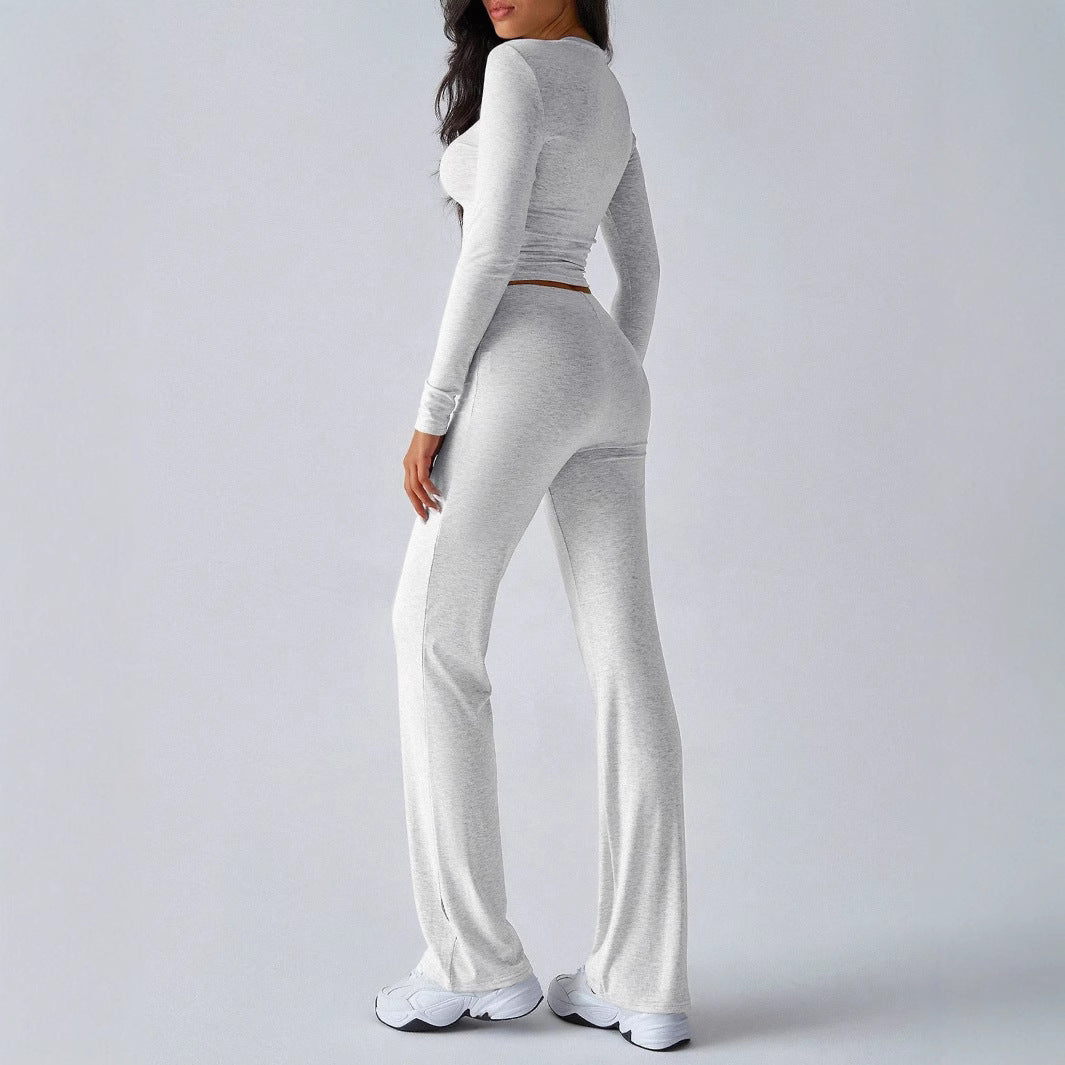 KUTIS™ - Casual Round Neck Crop Top and Drawstring High-Waist Pants Set