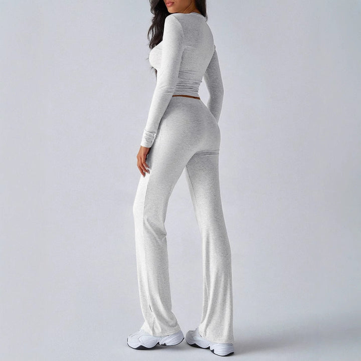 KUTIS™ - Casual Round Neck Crop Top and Drawstring High-Waist Pants Set