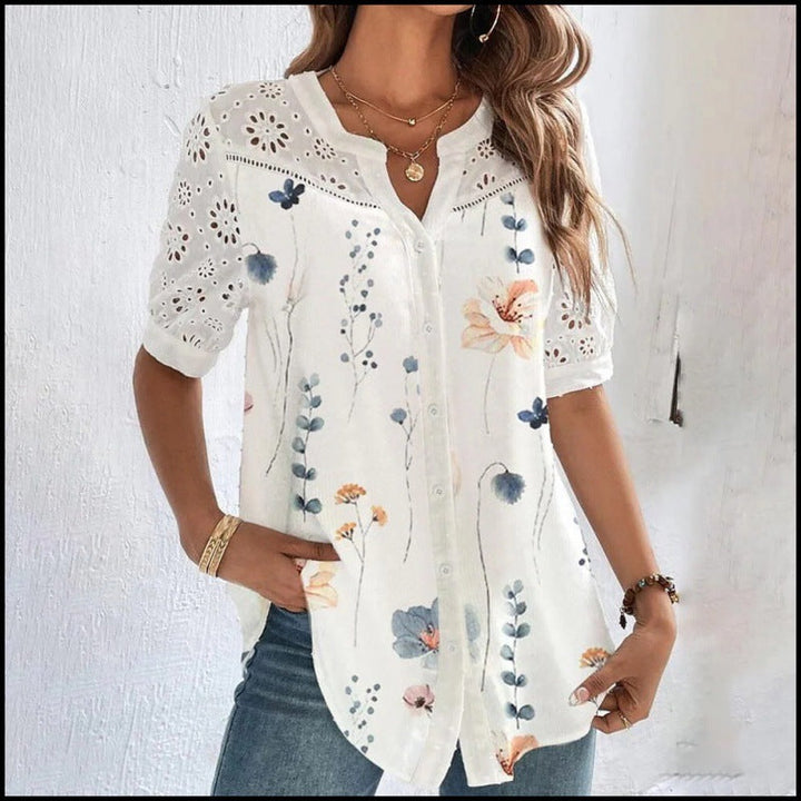 ANNELISE™ - Casual Lace Printed Blouse