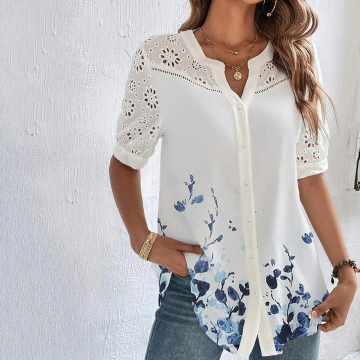 ANNELISE™ - Casual Lace Printed Blouse