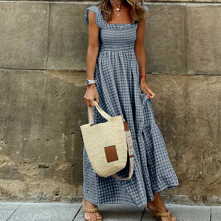 NANCY™ - Chic Retro Plaid Smocked Dress