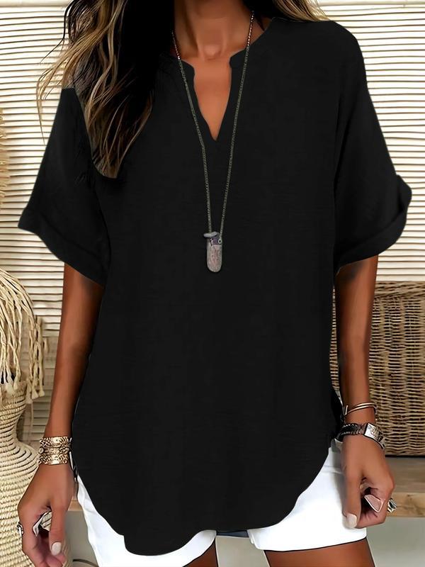GENNEVA™ - Casual Plain Short-Sleeve Blouse