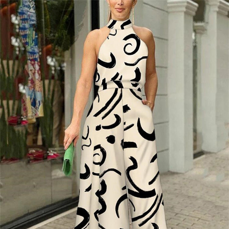 QIANA™ - Elegant Wide-Leg Neck Tie Sleeveless Summer Jumpsuit