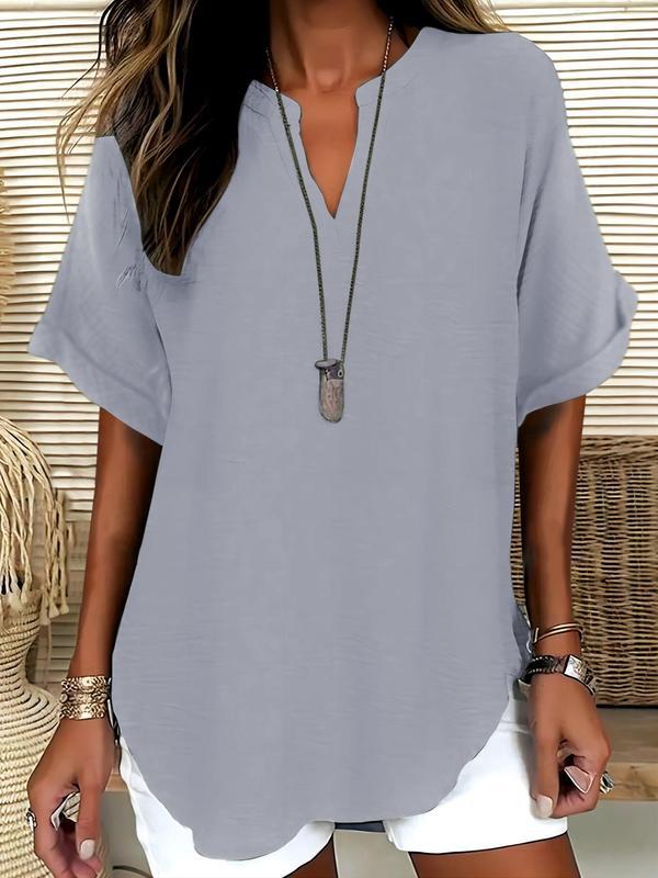 GENNEVA™ - Casual Plain Short-Sleeve Blouse