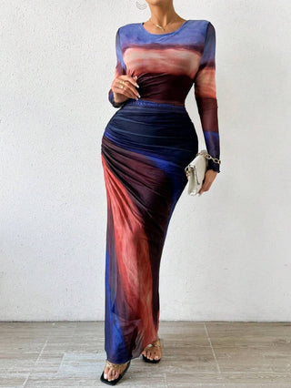 JULIA™ - Comfy Printed Long-Sleeve Round Neck Bodycon Maxi Dress