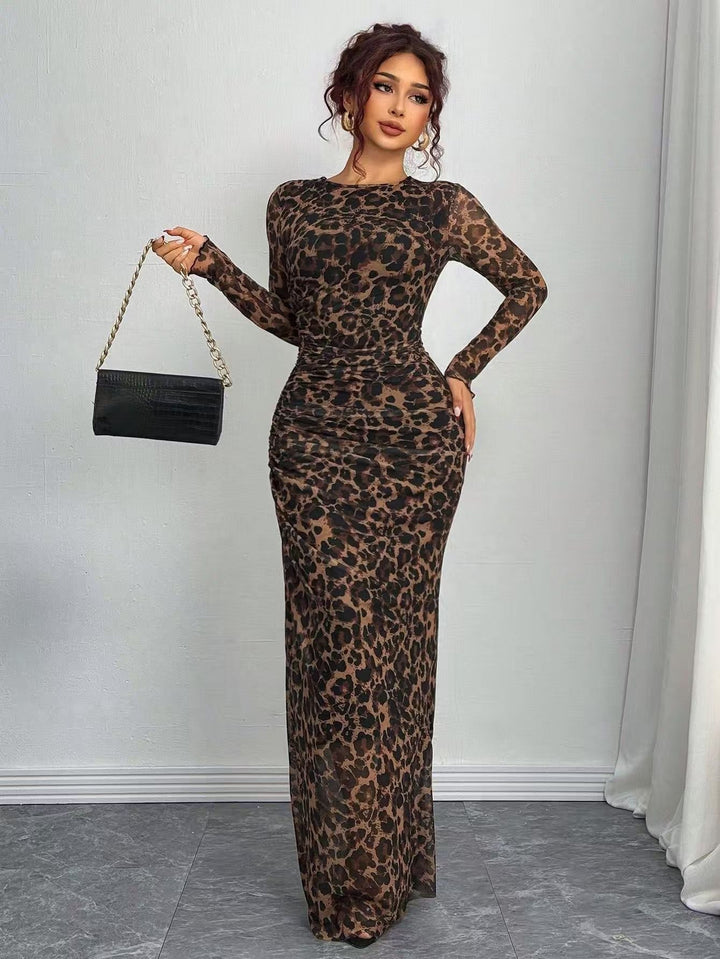 JULIA™ - Comfy Printed Long-Sleeve Round Neck Bodycon Maxi Dress