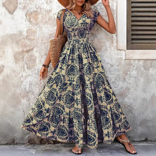 SARKI™ - Chic Summer V-Neck Shirred Boho Dress