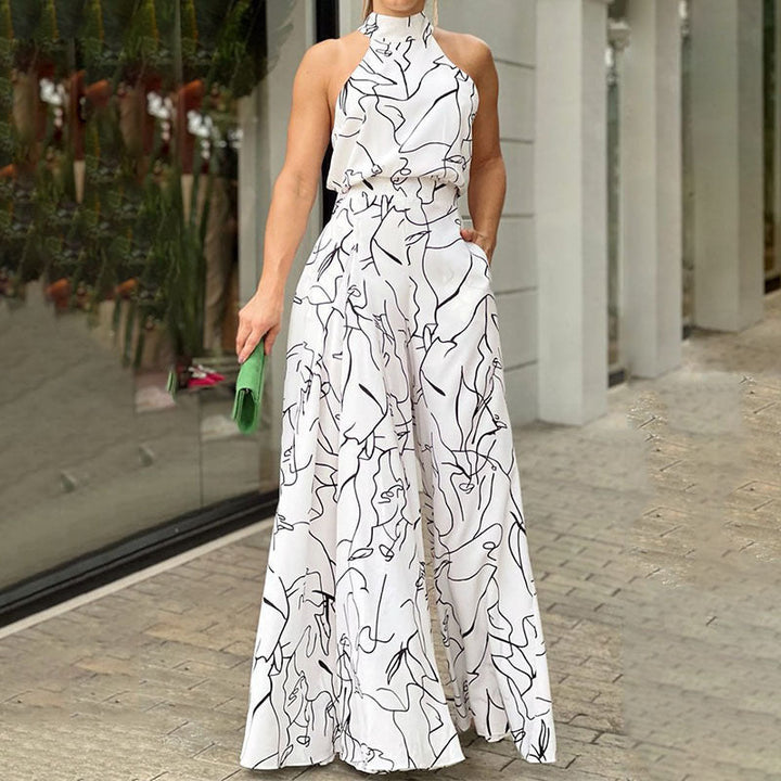 QIANA™ - Elegant Wide-Leg Neck Tie Sleeveless Summer Jumpsuit