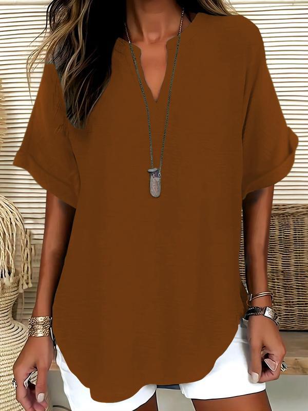 GENNEVA™ - Casual Plain Short-Sleeve Blouse