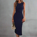 ORIANA™ - Chic Sleeveless Crewneck Side-Slit Midi Dress
