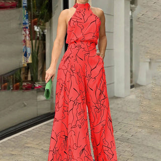 QIANA™ - Elegant Wide-Leg Neck Tie Sleeveless Summer Jumpsuit