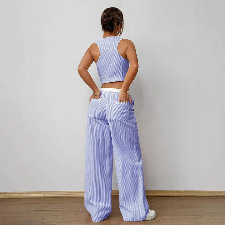 DULCE™ - Elegant Sleeveless Two-Piece Striped Lounge Set