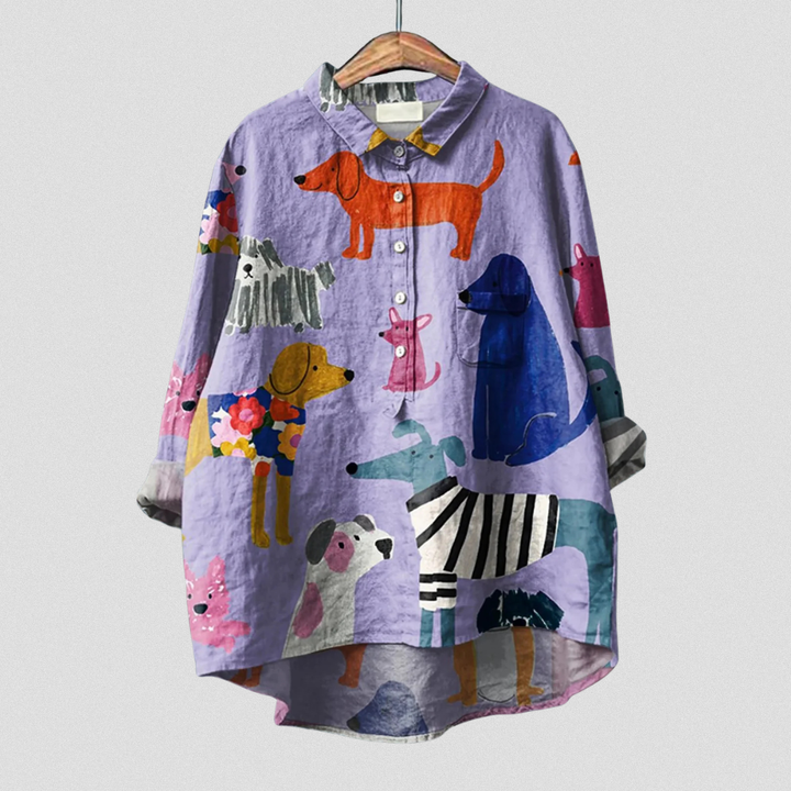 Coralie | Women's Dog Art Print Casual Shirt