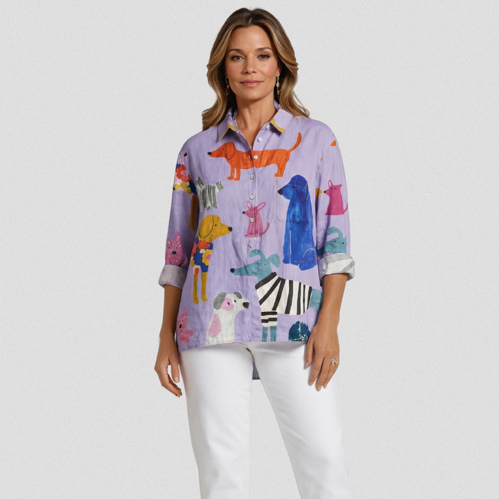 Coralie | Women's Dog Art Print Casual Shirt