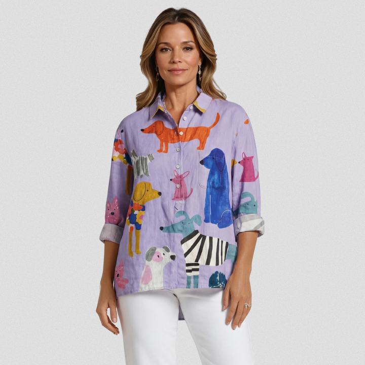 Coralie | Women's Dog Art Print Casual Shirt