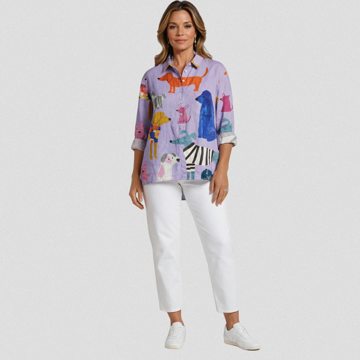Coralie | Women's Dog Art Print Casual Shirt