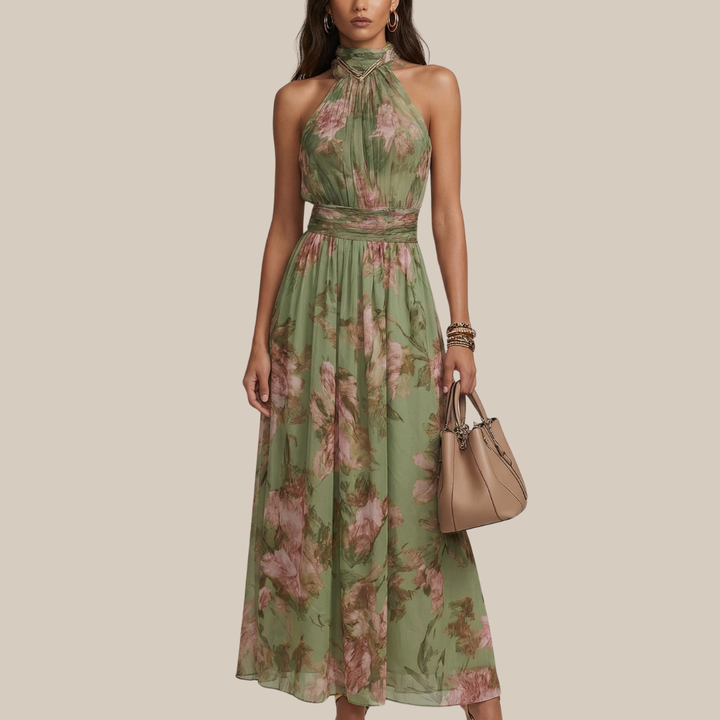 LIVIA™ | Elegant Floral Maxi Halter Dress