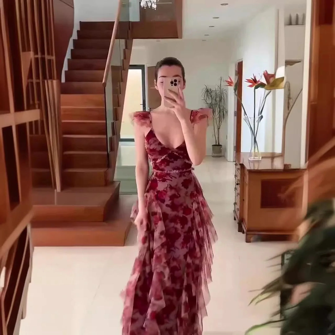 MARIELA™ - Romantic Floral Ruffle Maxi Dress