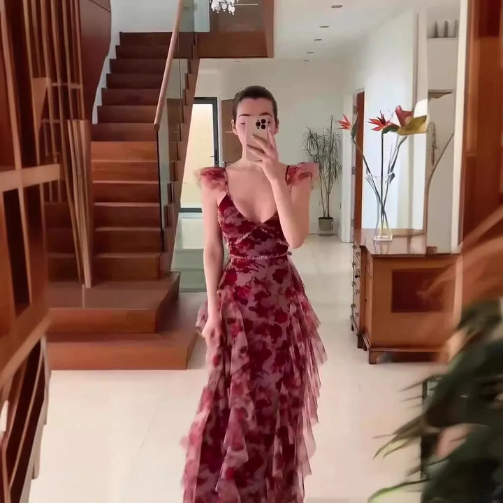 MARIELA™ - Romantic Floral Ruffle Maxi Dress