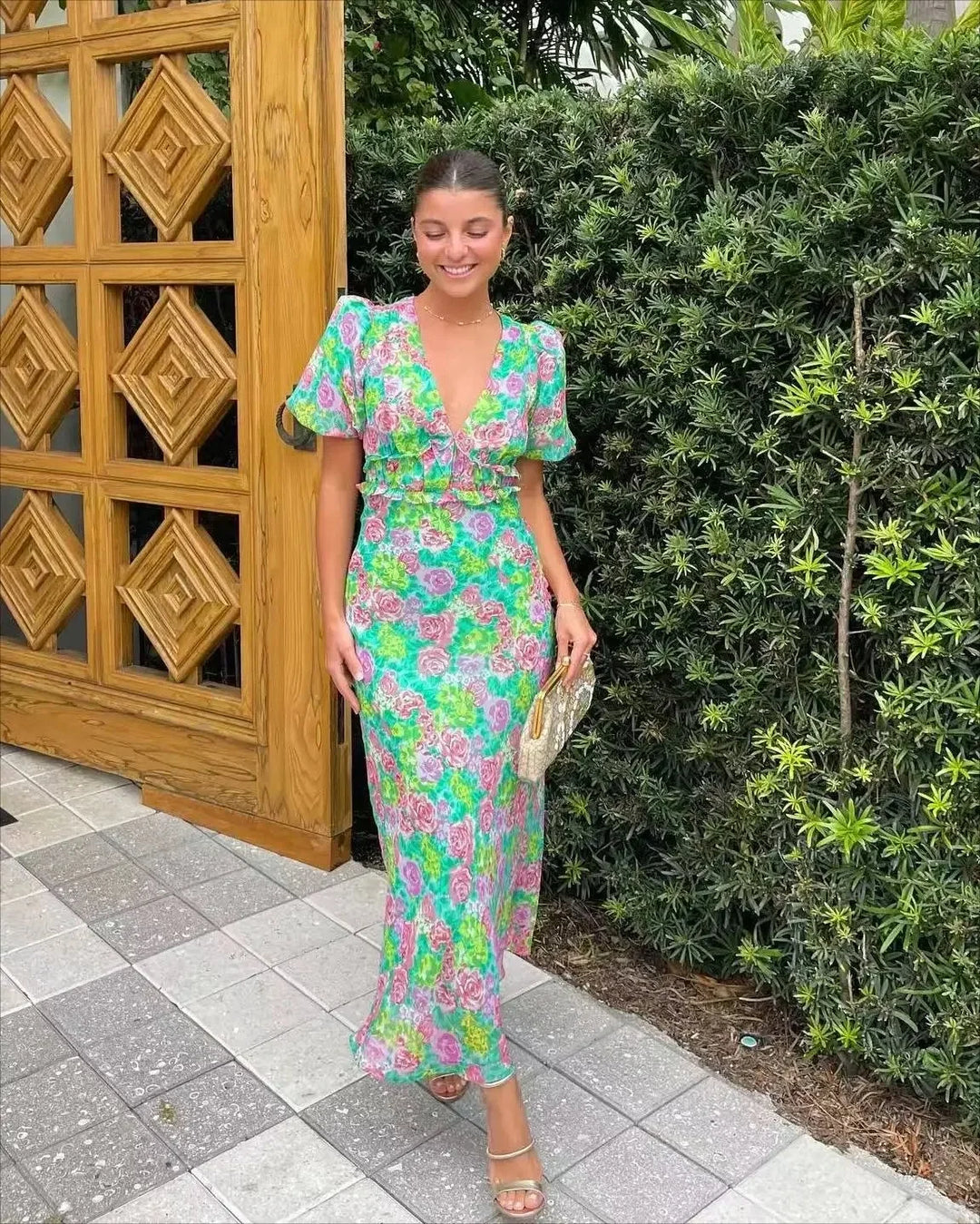 LUCIA™ | Floral V-Neck Maxi Dress