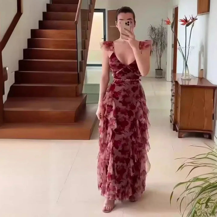 MARIELA™ - Romantic Floral Ruffle Maxi Dress