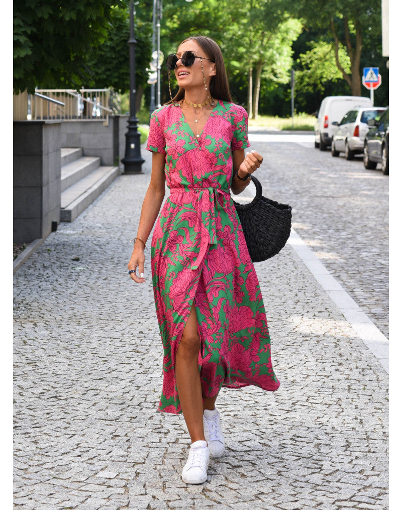 Talia™ | Stylish V-Neck Floral Dress
