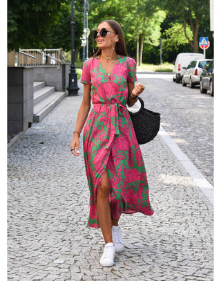 Talia™ | Stylish V-Neck Floral Dress