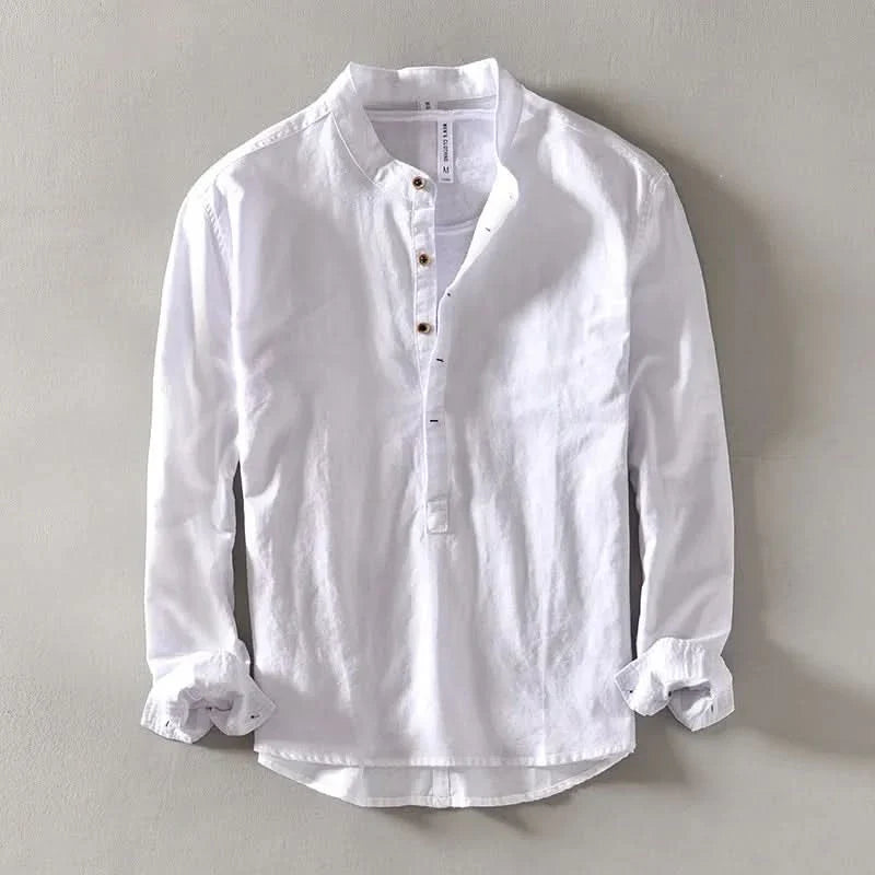 Callum | Mandarin-Collar Linen Shirt