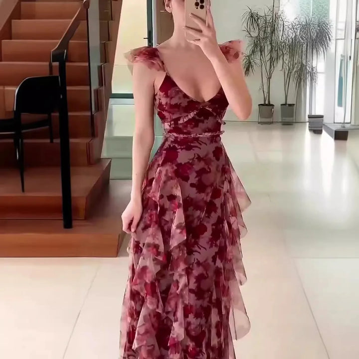MARIELA™ - Romantic Floral Ruffle Maxi Dress