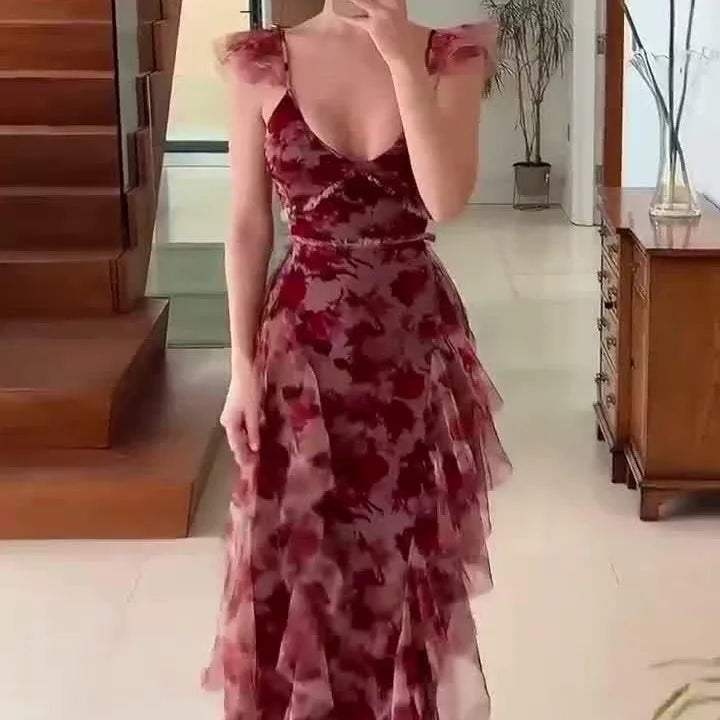 MARIELA™ - Romantic Floral Ruffle Maxi Dress