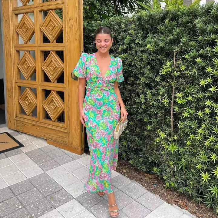 LUCIA™ | Floral V-Neck Maxi Dress