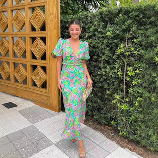 LUCIA™ | Floral V-Neck Maxi Dress