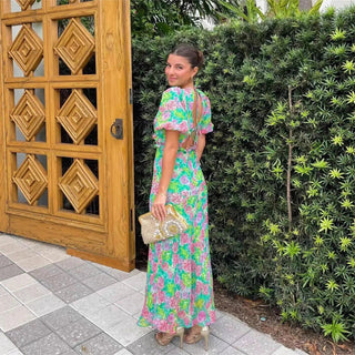 LUCIA™ | Floral V-Neck Maxi Dress
