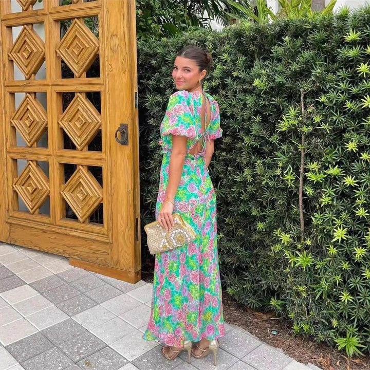 LUCIA™ | Floral V-Neck Maxi Dress