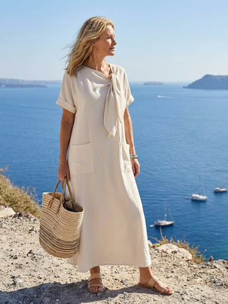 ELOWYN™ | Round Neck Short-Sleeve Pocket Maxi Dress