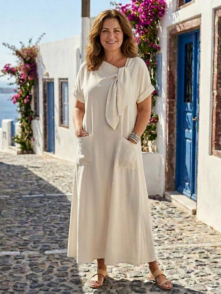 ELOWYN™ | Round Neck Short-Sleeve Pocket Maxi Dress