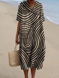 Diana - Flowy Dress with Hand-Drawn Geometric Circle Line Pattern for Women