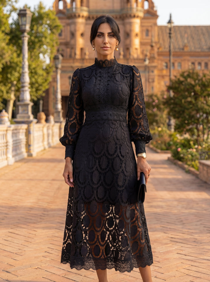CLAIRE | Elegant Lace Maxi Dress with Long-Sleeves