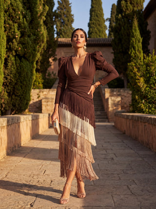 GENEVIEVE | Fringe Midi Dress