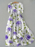 Nyra™ | Lavender Flower Midi Dress with Elegant Cut