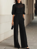 Emma | Elegant Sheer Top and Wide-Leg Trousers 3 Piece Set