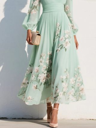 Seraphina | Mint Bloom Pleated Maxi Dress