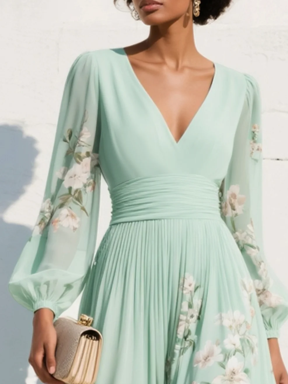 Seraphina | Mint Bloom Pleated Maxi Dress