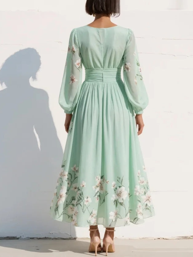 Seraphina | Mint Bloom Pleated Maxi Dress